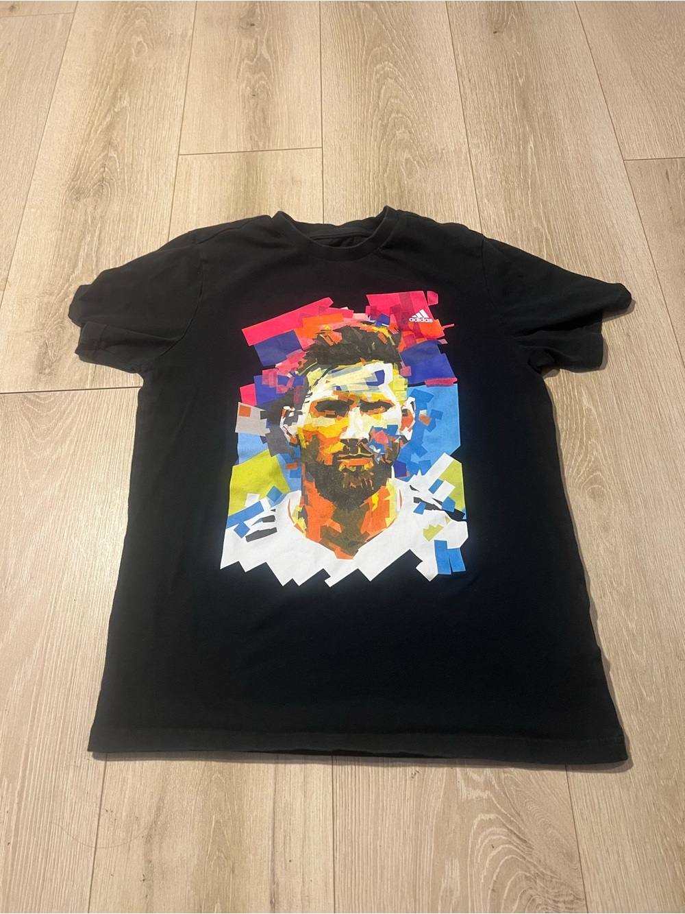 adidas Black Short-Sleeve Graphic Portrait Tee with Multicolor Print